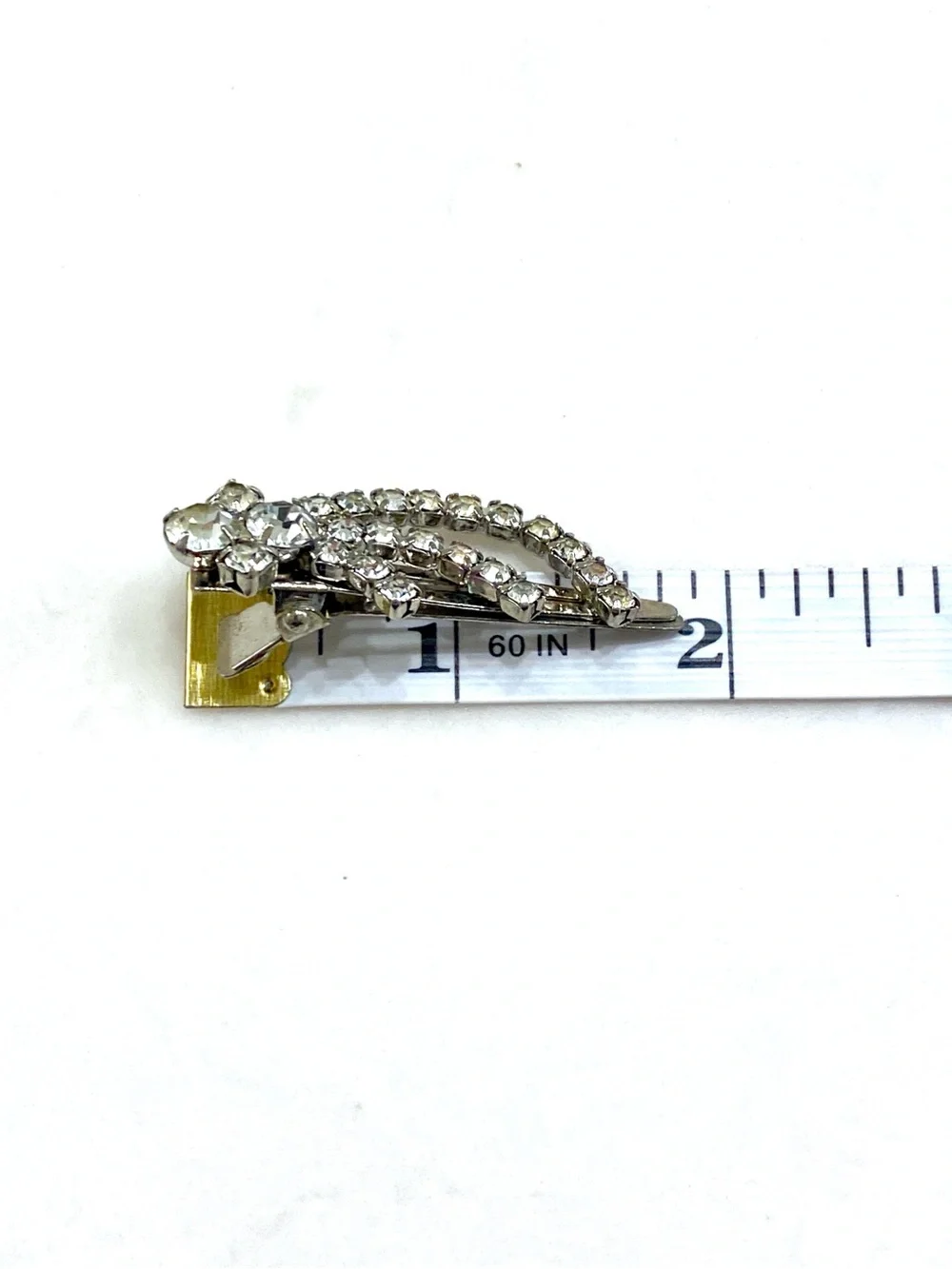 Vintage Rhinestone Silver-Tone Floral Hair Clip - Sparkling Clear Crystals